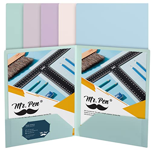 Mr. Pen- Plastic Folders With Pockets, 5 Pcs, Muted Pastel Colors, Pocket Folders, 2 Pocket Plastic Folders, File Folders With Pocket, Plastic Pocket Folder #TOP7