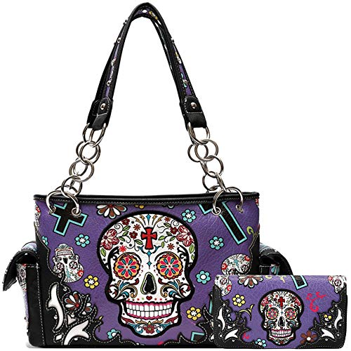 Bolso Sugar Skull Rose Flower Punk Gótico Mujer miniatura 1