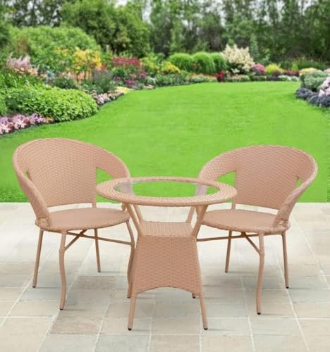 Image of PRATHAM India 2+1 Outdoor Indoor Patio Set Bistro Set Rattan Chair Patio Set Lawn Balcony Hall Outdoor Garden D 12 Chair Table Set (Honey)