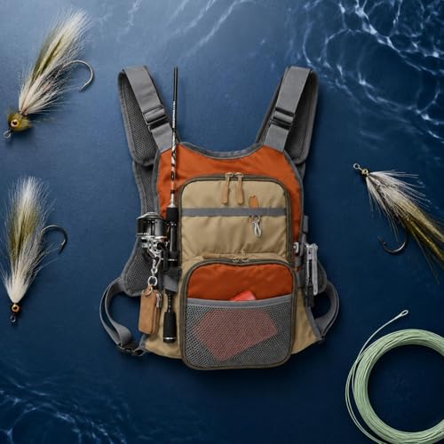 Chaleco pesca con mosca multifunción que elimina el dolor de espalda con su bolsa de pecho 3