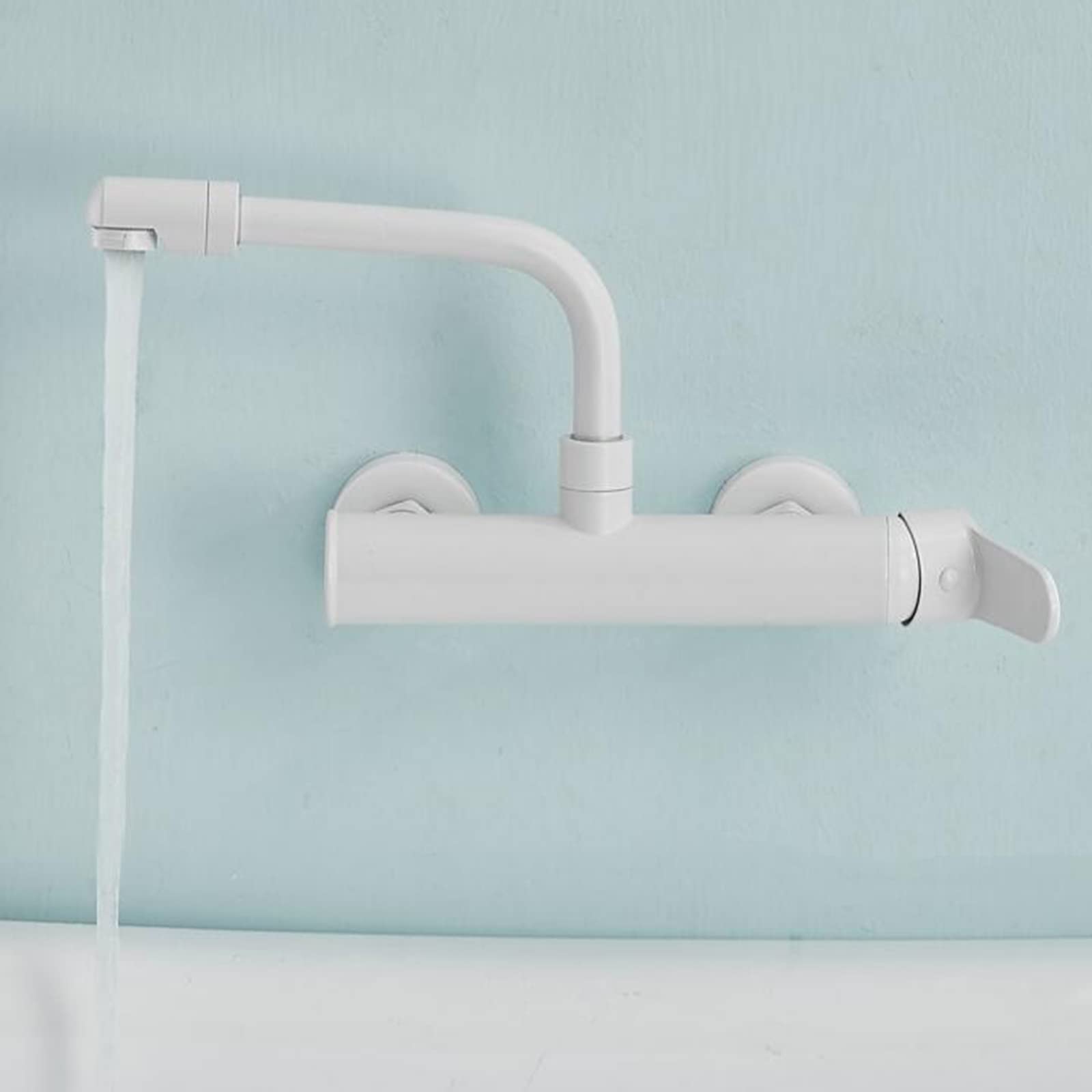 Grifo de Cocina montado en la Pared Grifos de Cocina Grifo de Fregadero de Cocina Giratorio de latón Blanco Grifo de Fregadero de Agua fría y Caliente - 20 cm (29 cm)