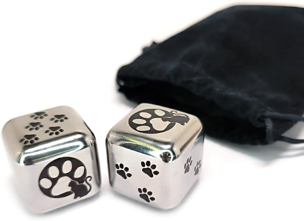 Cat Paw Theme Metal Dice Set, 27mm Silver Stainless Steel Hexahedron Gaming Dice, 2 Pcs/Set