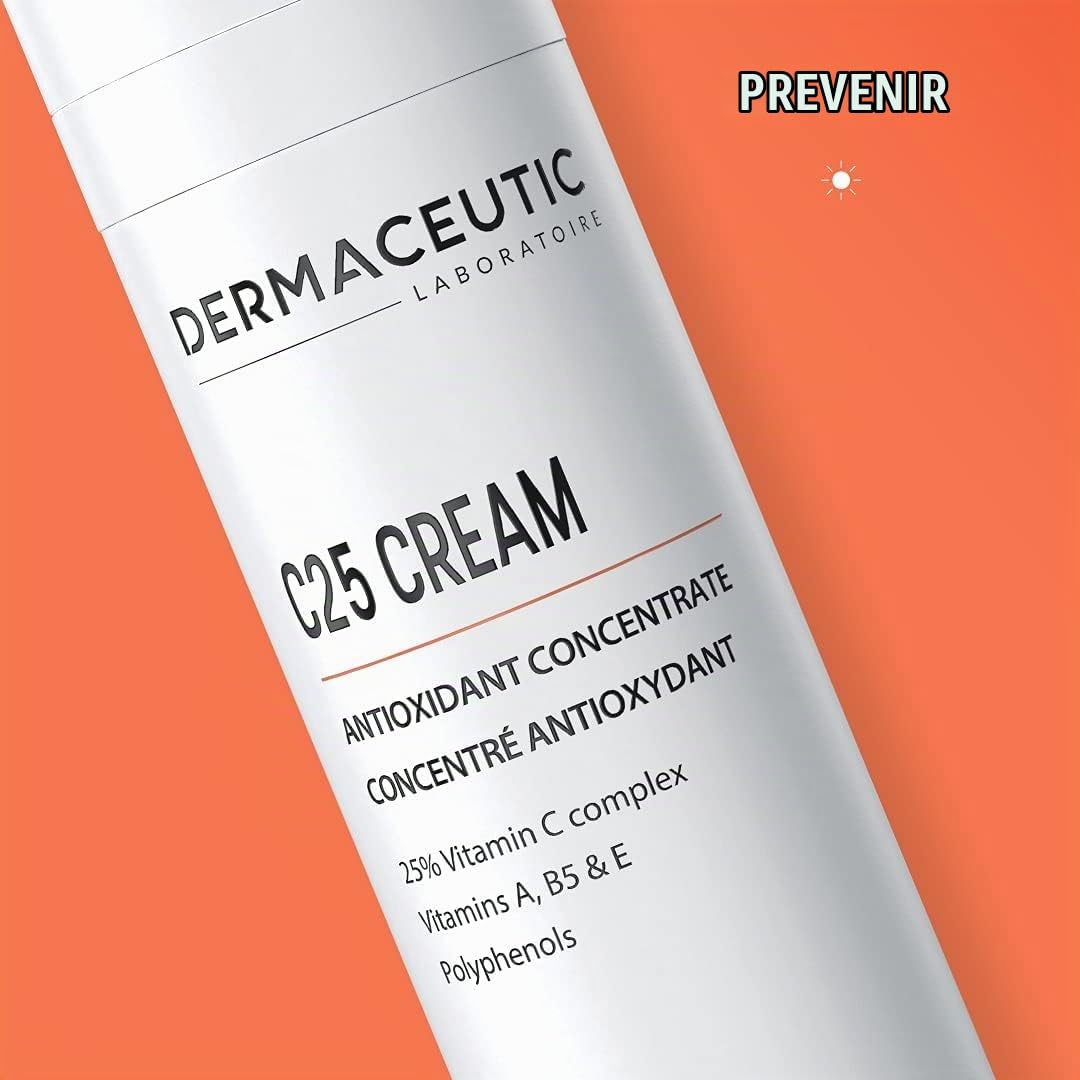 Dermaceutic C25 Cream - Crema antioxidante de día con vitamina C, vitamina E, vitamina B5, vitamina E y polifenoles - Humectante y protector facial que mejora el cutis e ilumina la piel - 30 ml