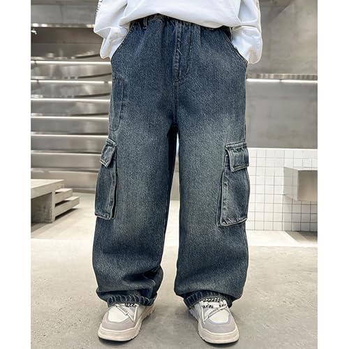 Jean baggy garçon taille élastique coupe ample pantalon loisirs extérieur