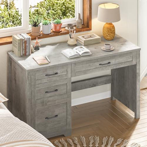 Image of Vabches Home Office Desk with 3 Storage Drawers, Grey
