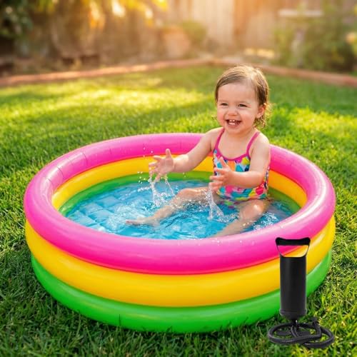 Image of Btag Premium Inflatable Family Swimming Pool for Kids & Adults | Extra-Large 34x10 inch 3 Feet 3-Layer Striped Bath Tub with Manual Air Pump for Home & Outdoor Use