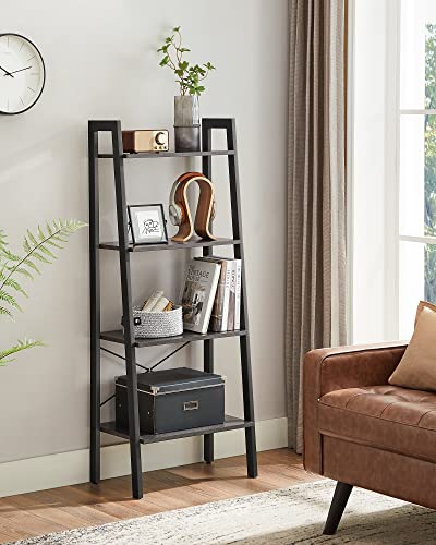 Image of VASAGLE BARNET Collection - Ladder Shelf, Bookshelf, Storage Rack, Modern Bookcase for Living Room Home Office Kitchen, Steel Frame, 4-Tier, 22-Inch Wide, Charcoal Gray and Ink Black ULLS044B04