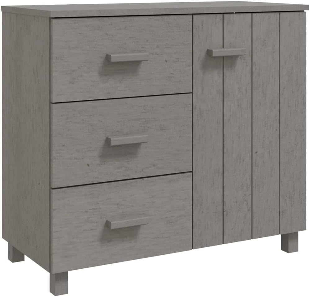 HAMAR Light Gray Solid Pinewood Sideboard 35.4"x15.7"x31.5" with 3 Drawers and 1 Door, Sturdy Wooden Cabinet for Living Room Storage and Organization, Ample Space