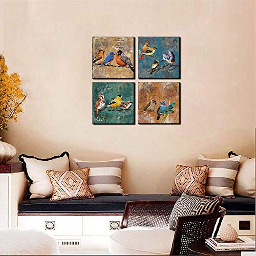 Bird Canvas Wall Art For Bedroom 14X14 4 Pieces Rustic Wall Decor Animal Picture Framed Artwork Vintage Theme Prints Paintings Ready To Hang For Home Bathroom Kitchen Office Decorations #TOP3