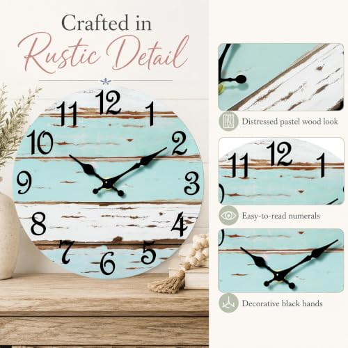 Image of CHYLIN Wall Clock Silent Non-Ticking Battery Operated Blue White Coastal