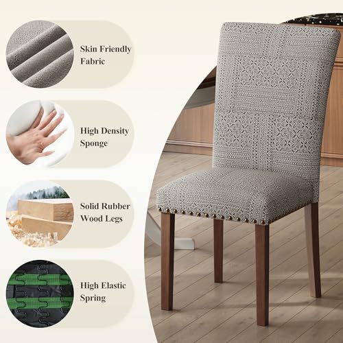 Image of COLAMY Upholstered Parsons Dining Chairs Set of 6, Fabric Dining Room Kitchen Side Chair with Nailhead Trim and Wood Legs - Boho