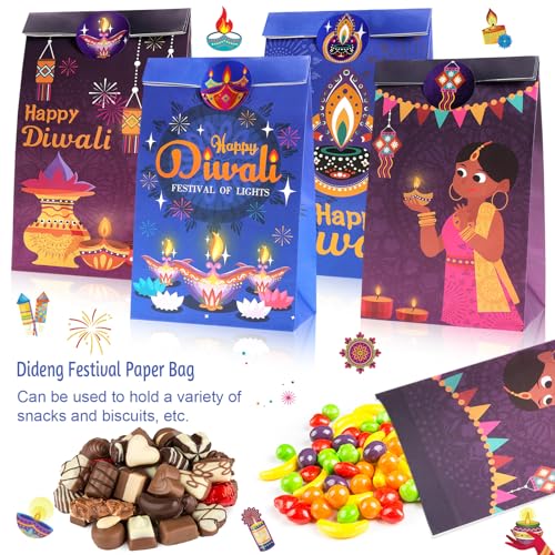 HOWAF-12pcs-Happy-Diwali-Party-Decorations-Supplies-Happy-Diwali-Gift-Bags-for-Indian-Diwali-Festival-Festival-of-Lights-Party-Treat-Bags-Diwali-Theme-Candy-Bags-Cookie-Bags