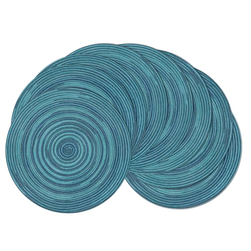 Image of SHACOS 15 inch Round Placemats Set of 8 Variegated Multicolor Place Mats Cotton Polyester Braided Non Slip Washable Heat Resistant Table Mats for Home Wedding Dinner Party Table Decor, Rainbow Teal