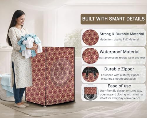 Image of Stylista Washing Machine Cover Compatible for IFB Senator Smart 8 Kg Front-Load Packed Pattern Crushed Berry