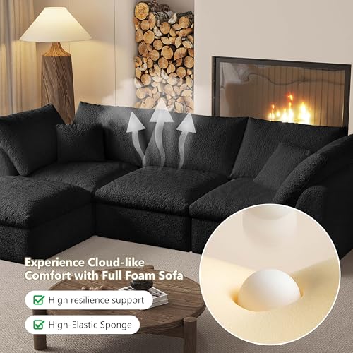 Image of Modular Sectional Sofa Couches L-Shape Couch 3 Seat Modular Sofa Memory Foam Sectional Couches for Living Room (Black, 108 inch+3 Seater+1 Ottoman)