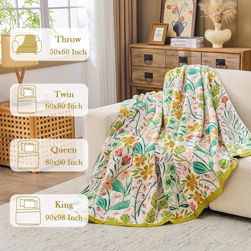 Image of XIBLC Boho Throw Blanket 100% Cotton Vintage Blanket Muslin Woven Flower Decorative Throw Blankets All Season Bohemian Rustic Farmhouse Decor Quilt for Bed (Beige 90 inchx98 inch)