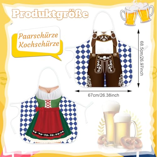 wlertcop Oktoberfest Mardi Gras Apron Couples, 2 Schürze Kochschürze Lustige Grillschürze für Männe Damen, Verstellbare Küchenschürze für Freien, Kochen, Gärtnern, Keramikkunst und mehr
