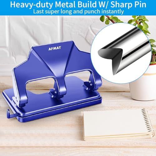 Image of AFMAT 3 Hole Punch Heavy Duty, 40-Sheet Three Hole Punch, 50% Reduced Effort, 3 Hole Puncher for Binder w /Large Chip Tray, 9 /32 inch Holes Diameter, Metal Paper Puncher for Home /Office /School, HP15