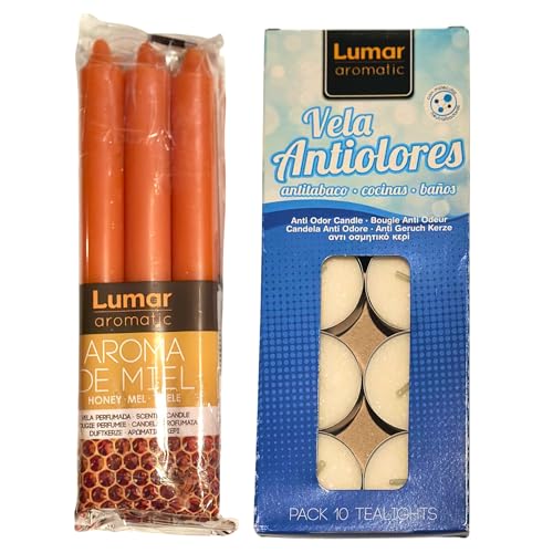Pack de 19 Velas Aromáticas de Miel y Antiolores – Relajación, Meditación y Limpieza del Hogar – Ideal para Spa, Regalo de Mujer, Bienestar y Antitabaco