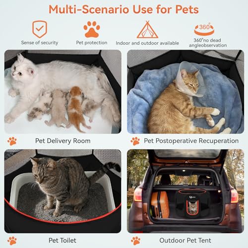 Image of Siedihit Black Dog Cat Playpen, Puppy Pet Playpen Indoor for Small Dog Crate Tent Cage Outdoor, Portable Pop Up Dogs Enclosure Kennel with Carrying Case for Dogs /Cats /Rabbits