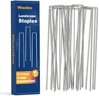 Whonline 60pcs 12 Inch Ground Stakes, 11 Gauge Landscape Staples Heavy Duty Garden Stakes for Securing Lawn Fabric, Tent, Weed Barrier, Irrigation Tubing