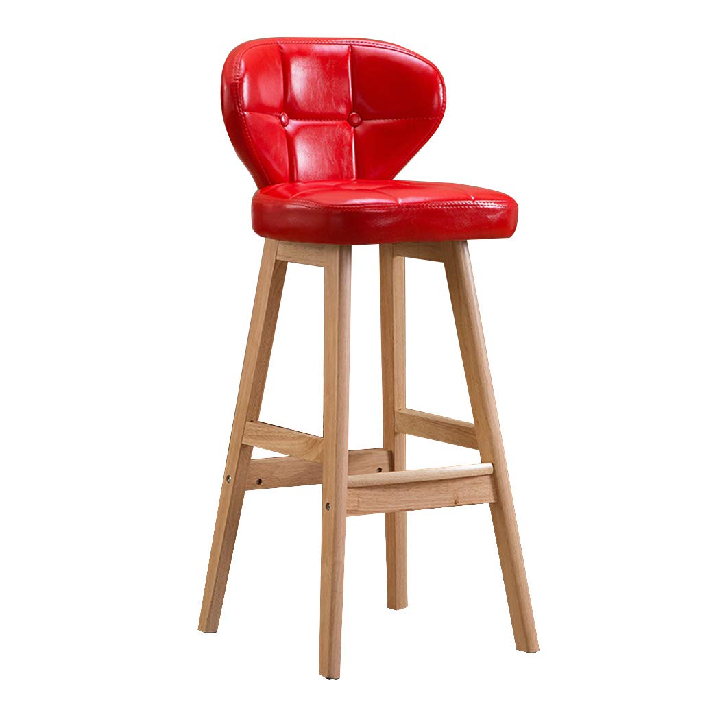 Tabouret de bar en bois massif et cuir rembourré chaise haute cuisine 65cm