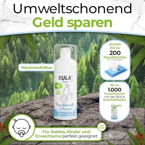 BULA® Popo (Baby u. Toiletten) Feuchttuch Schaum 150ml für dein Toilettenpapier | nachhaltige Alternative für über 200 Feuchttücher | natürliche Inhaltsstoffe 4