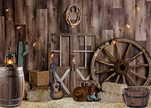 Alltten 10x8ft Western Cowboy Backdrop Cowboy Party Photography Backdrop Wild West Vintage Wooden House Barn Door Party Decorations Western Theme Background Banner Props F69