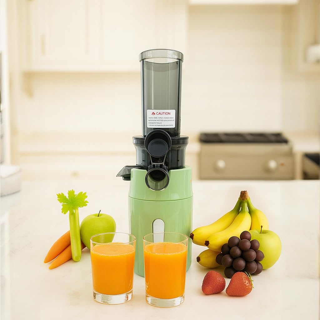 Zuminstant Compact - Spremiagrumi elettrico (Slow Juicer): spremuto a freddo, ricco di sostanze nutritive, frullatore senza schiuma, risparmio di spazio, elegante e versatile - per frutta e verdura