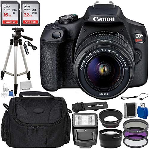 Canon EOS Rebel T7 DSLR Camera with 18-55mm DC III Lens Accessory Bundle: Includes – 16GB + 32GB Ultra SanDisk Memory Cards, 50” Professional Tripod, Carrying Bag, 3pcs Filter Kit, and More