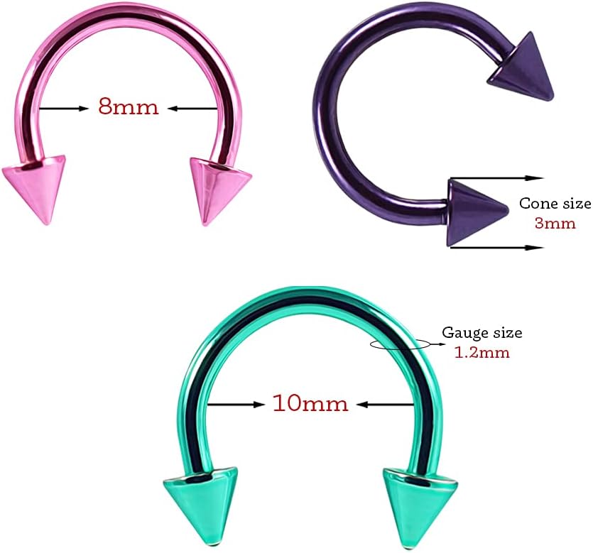 Colorful Neon Anodized 16 Gauge 316L Surgical Steel CBB with Cone Body Jewelry
