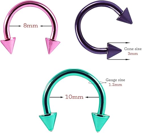 Miniatura 3 de Acero quirúrgico anodizado neón colorido CBB de calibre 16 316L con joyería de cuerpo de cono