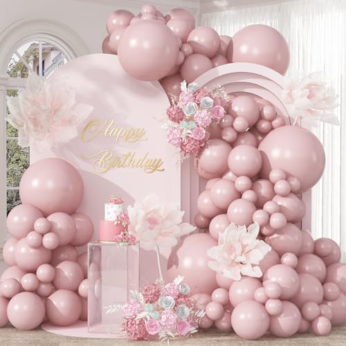 Image of Cavern Pink Balloons Arch Boho Pink Balloons Garland Retro Dusty Blush Rose Balloon Different Sizes Helium Latex Balloon Girls Birthday Party Decoration Wedding Bridal Baby Shower Bachelorette