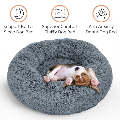 Donut Dog Bed - Premium Comfort for Anxiety Relief - Fluffy & Calming Design with Ultra-Plush Support | Cozy Round Dog Bed with Super Soft Circle Style (Size S Dark Grey) - Image 3