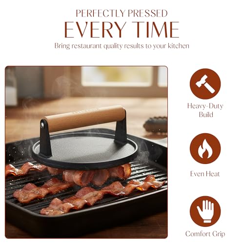 Image of Bellemain Heavy Duty Cast Iron Smash Burger Press 7 inch Round Grill Press for Cooking Burgers, Bacon, Sandwiches, Steak, BBQ, Ground Beef, Meats, Sausages, and So On