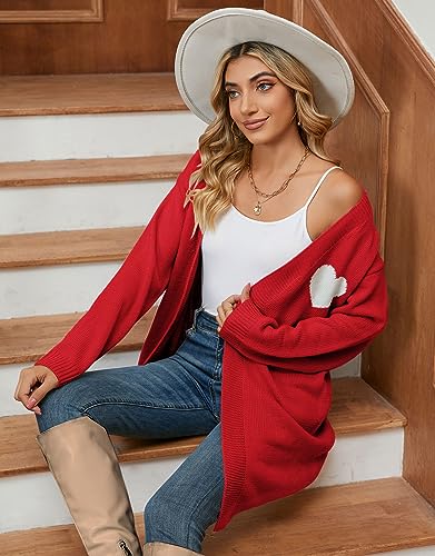 Image of Alsol Lamesa Women's Long Sleeve Cute Cardigan Sweaters V Neck Open Front Ribbed Knit Heart Sweater Coat