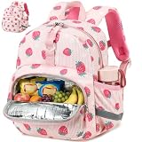 LOIDOU Kleinkind-Rucksack für Mädchen, Mini-Vorschulrucksack für Kinder 2–4, Kinder-Reiserucksack, kleine Windel-Tagesstätte, Rosa - Erdbeere und Blumen, 12"-not Fit A4 Folder, Schulrucksack