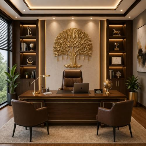 Image of Bharat Art IRON CUCUMBER LED TREE Metal Wall Decor | Luxury Golden Tree Wall Art with LED Light | Modern Iron Wall Hanging for Living Room Bedroom Hall Office Home Decoration | 24x1.5x24 | CW389