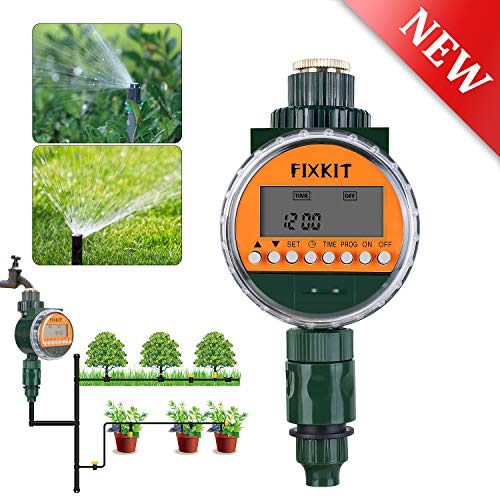 FIXKIT Programmatore di Irrigazione,Timer Irrigazione Automatico con LED Display, Elettrovalvola Irrigazione Giardino,Programmatore Irrigazione Fino a 30 Giorni