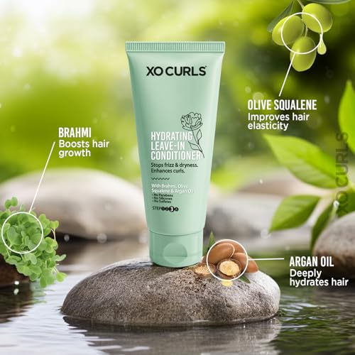 Image of XO Curls Hydrating Leave-In Conditioner, With Brahmi, Olive Squalene & Argan Oil, For Frizz-Free, Soft & Shiny Hair, No Sulfates, Silicones or Parabens, Curl-Friendly Formula - 50ml