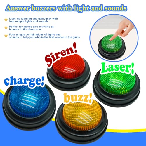 Gelabur Set von 4-Buzzern für Trivia-Spiele, Antwort-Buzzer für Klassenzimmer, Family Feud Jeopardy Buzzer, Game Buzzer mit Lichtern und Ton für Klassenzimmer, Game Show Buzzer Tasten