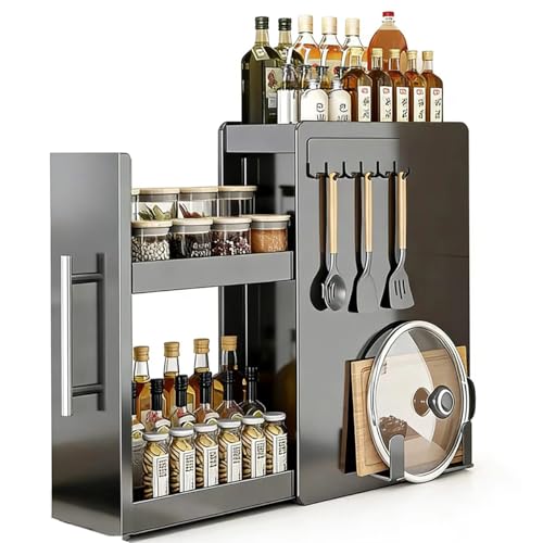 Estante para organizar especias y utensilios de cocina con estructura de metal extensible