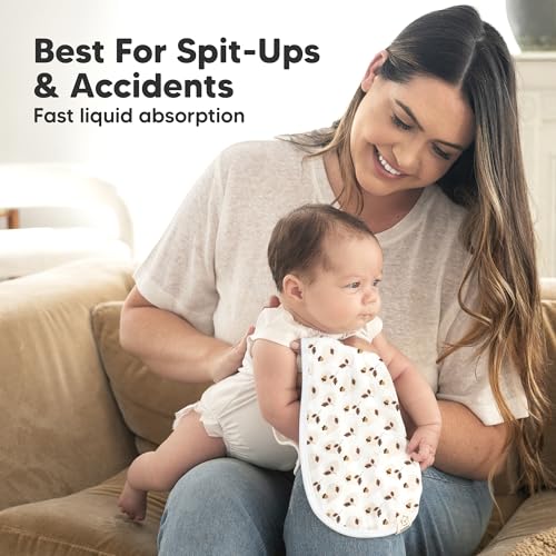 Image of 5-Pack Muslin Burp Cloths Baby Boy, Girl - Very Absorbent Baby Burp Cloth Rags, 8-Layers Viscose Derived from Bamboo Cotton Muslin Towel, Super Soft Spit Up Rags, No Shrink Washcloths (Fall Spores)