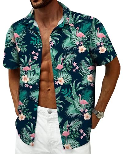 Hawaiian Shirt for Men Tropical Shirts Summer Beach Button Down Short Sleeve Luau Aloha Floral Cruise Vacation Outfit 20253