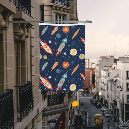 Drapeau fusée dans l'espace 1,2x1,8 m grand format double face
