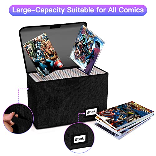 Image of 10 Pack Comic Book Storage Box 15.8 inch X 7.8 inch X 11.8 inch, Collapsible Holds 160-180 Comic Book Organizer Heavy Duty Bin Container Holder Shelf (Black)