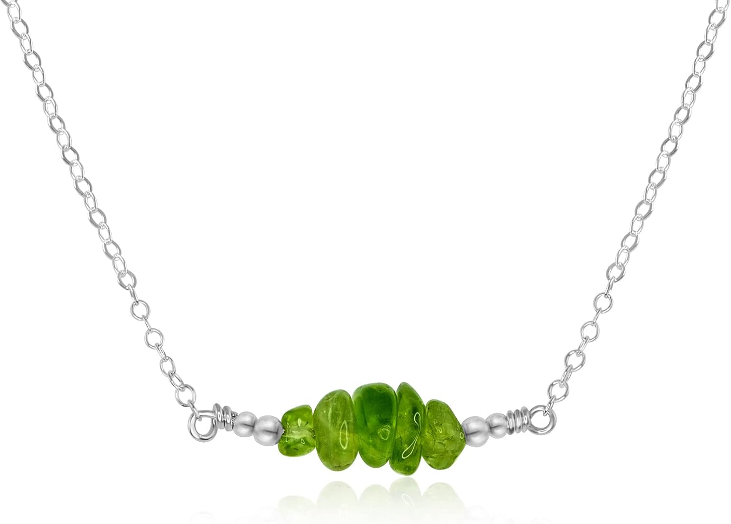 Luna Tide Peridot Chip Bead Bar Necklace in Sterling Silver