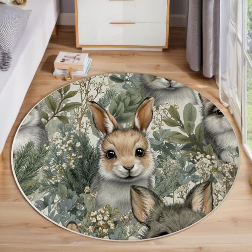 Tapis vert olive 200 cm rond lavable moquette de salon doux