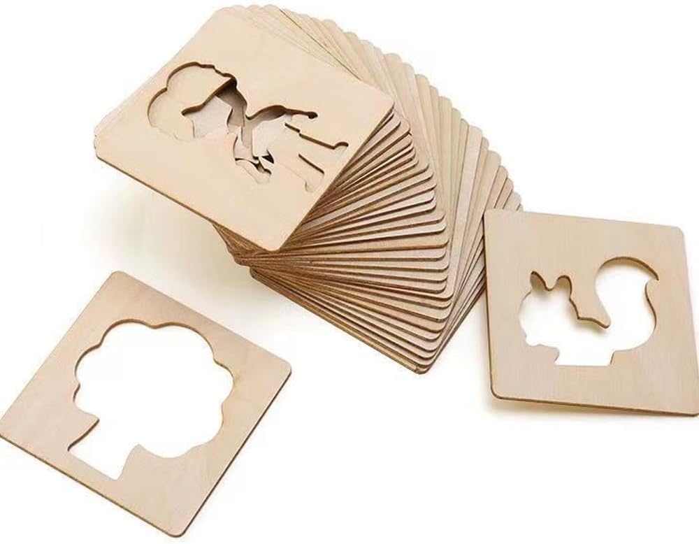20-Piece Wooden Drawing Templates Set –Gift for Children and Students, Ideal for Creative Art Projects