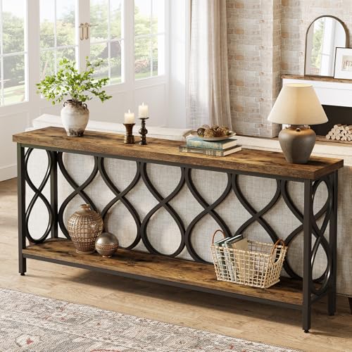 Image of Tribesigns 70.9 inch Long Console Table, 2-Tier Industrial Sofa Table Behind Couch, Narrow Entryway Accent Tables for Hallway, Foyer